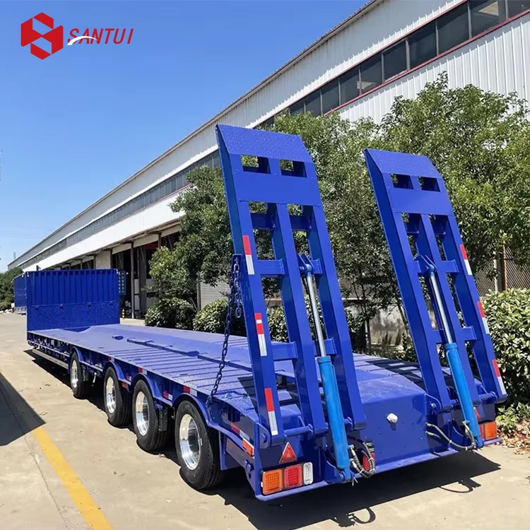 Heavy Duty Gooseneck Lowboy Trailer Truck 3/4/5 Axle 50 60 80 Ton Capacity Steel Lowboy Semi Trailer