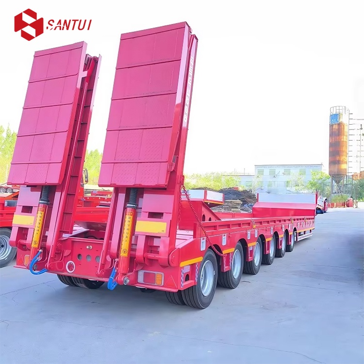 Heavy Duty Gooseneck Lowboy Trailer Truck 3/4/5 Axle 50 60 80 Ton Capacity Steel Lowboy Semi Trailer