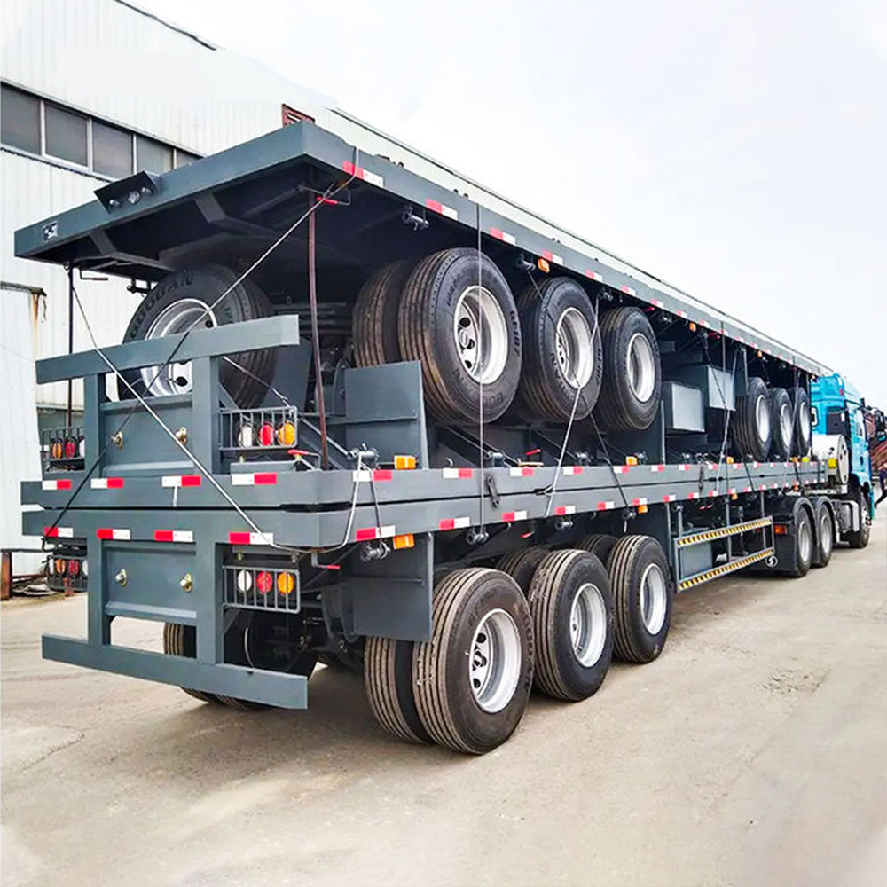 60 Ton 3 Axle 40ft Container Flatbed Steel Semi-Trailer 