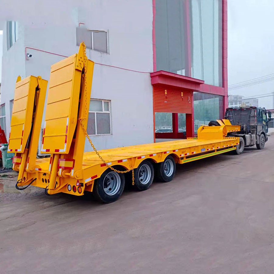 3/4 axle hydraulic telescopic gooseneck low flatbed semi-trailer
