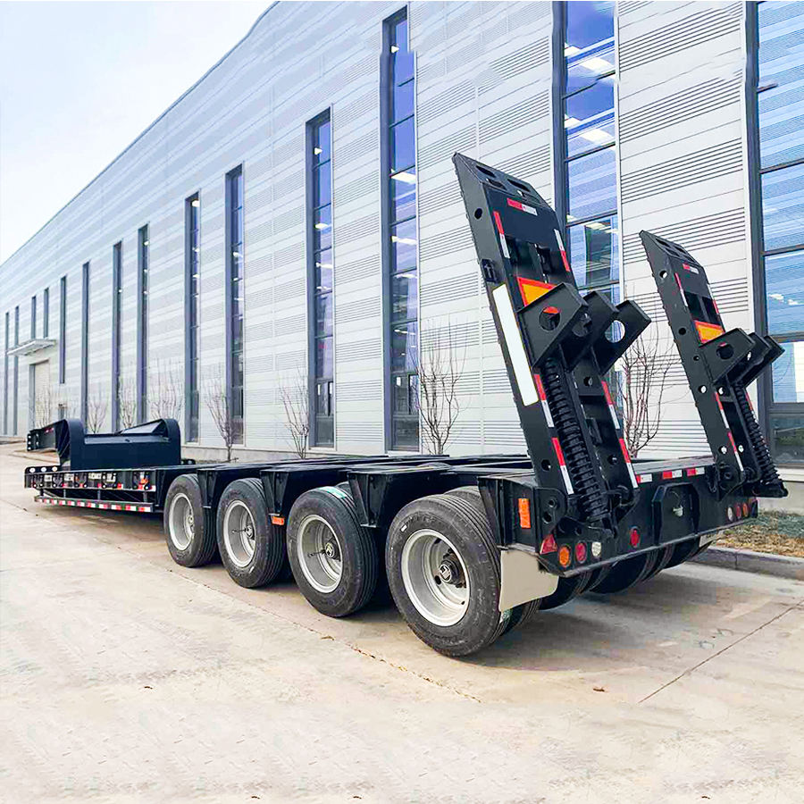 3/4 axle hydraulic telescopic gooseneck low flatbed semi-trailer