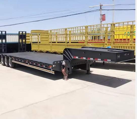 3/4 axle hydraulic telescopic gooseneck low flatbed semi-trailer
