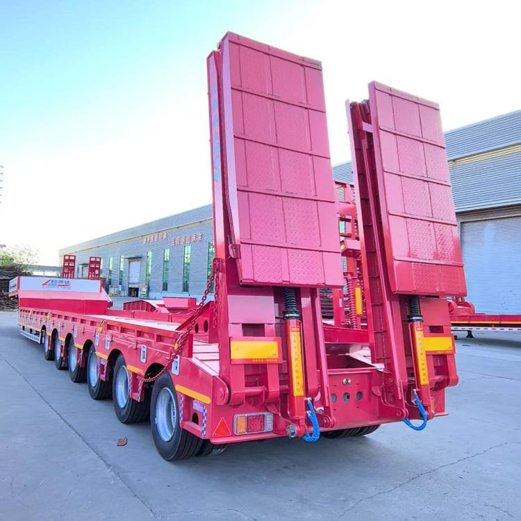 6 Axle 120 Tons Heavy Duty Lowboy Loader Low Bed Semi Trailer with Double Section Hydraulic Ladder 