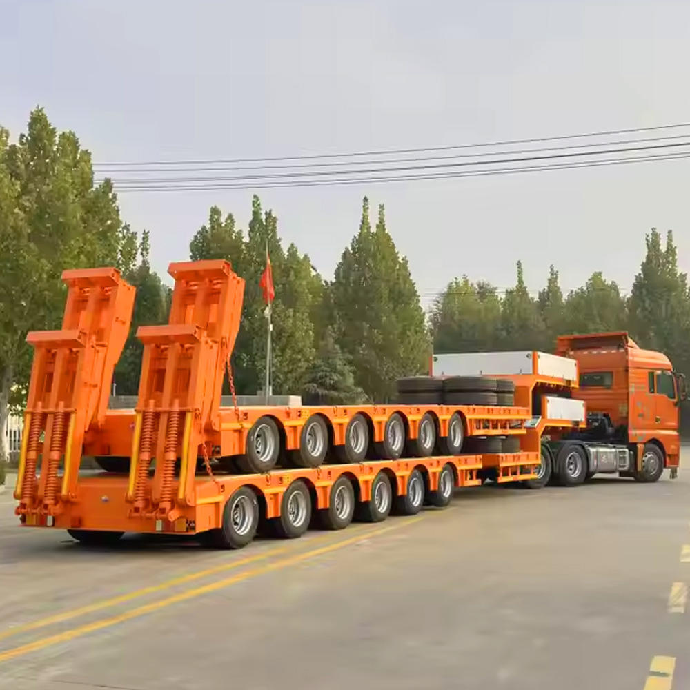 6 Axle 120 Tons Heavy Duty Lowboy Loader Low Bed Semi Trailer with Double Section Hydraulic Ladder 