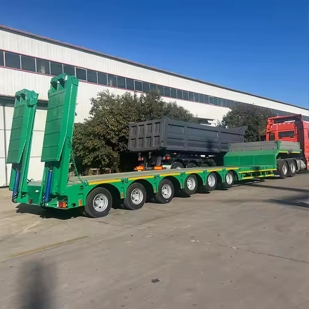 6 Axle 120 Tons Heavy Duty Lowboy Loader Low Bed Semi Trailer with Double Section Hydraulic Ladder 