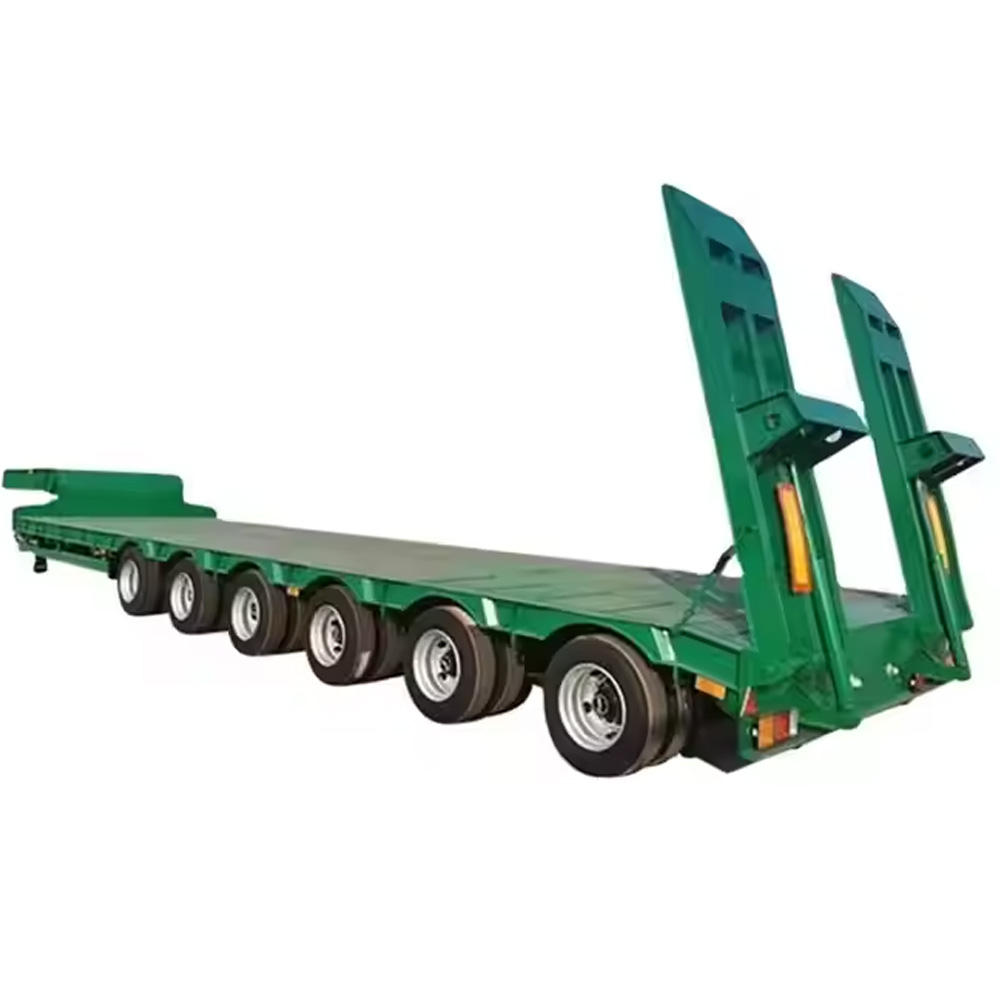 6 Axle 120 Tons Heavy Duty Lowboy Loader Low Bed Semi Trailer with Double Section Hydraulic Ladder 