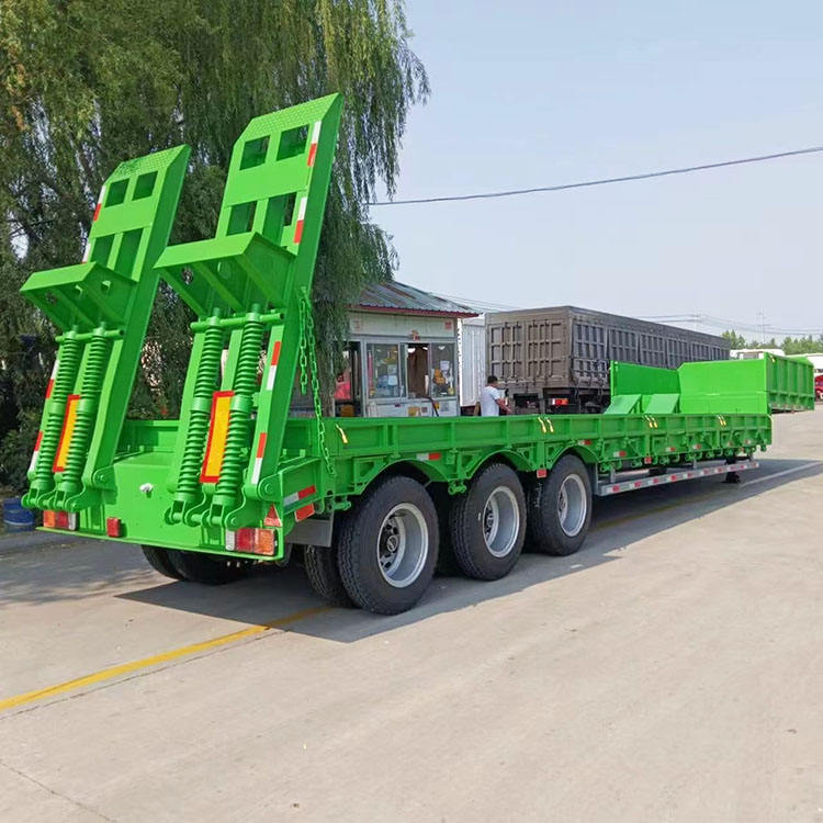3-Axle Heavy Duty Steel Folding Front Lowboy Semi-Trailer Hydraulic Gooseneck Leaf Spring Suspension >30T+ Payload