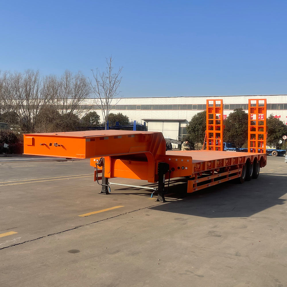 3-Axle Heavy Duty Steel Folding Front Lowboy Semi-Trailer Hydraulic Gooseneck Leaf Spring Suspension >30T+ Payload
