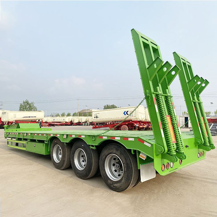 3-Axle Heavy Duty Steel Folding Front Lowboy Semi-Trailer Hydraulic Gooseneck Leaf Spring Suspension >30T+ Payload