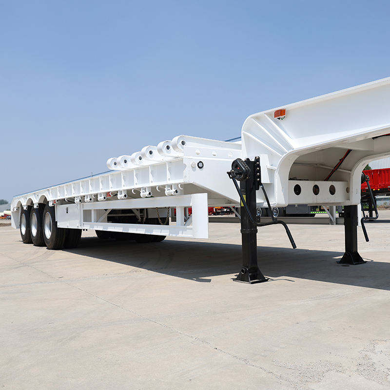 3-Axle Heavy Duty Steel Folding Front Lowboy Semi-Trailer Hydraulic Gooseneck Leaf Spring Suspension >30T+ Payload