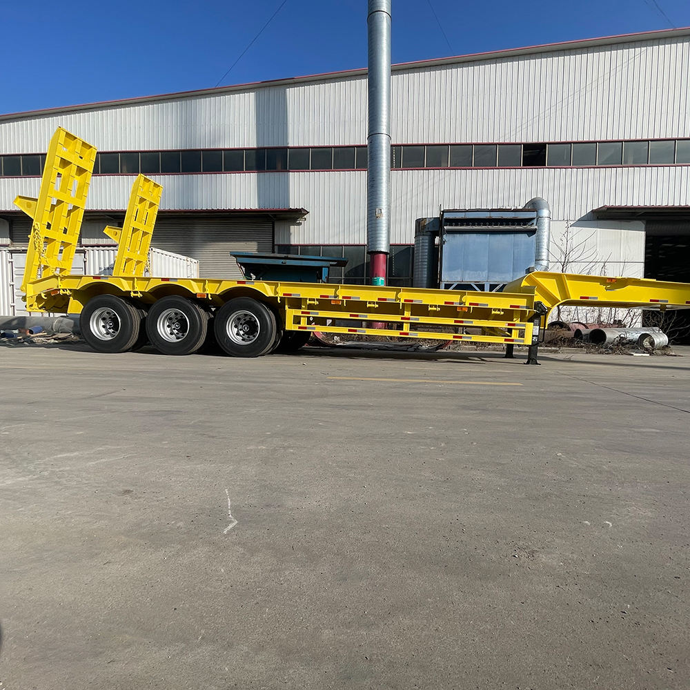 3-Axle Heavy Duty Steel Folding Front Lowboy Semi-Trailer Hydraulic Gooseneck Leaf Spring Suspension >30T+ Payload
