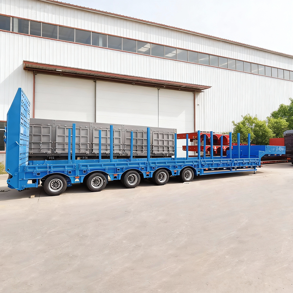 5 Axle 100ton Low Bed LowBoy Trailer Gooseneck with Column Semi Trailer for Bulk Cargo Transport with Hydraulic Ladder