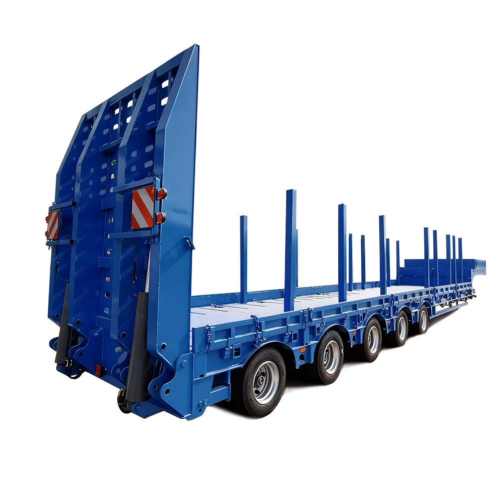 5 Axle 100ton Low Bed LowBoy Trailer Gooseneck with Column Semi Trailer for Bulk Cargo Transport with Hydraulic Ladder