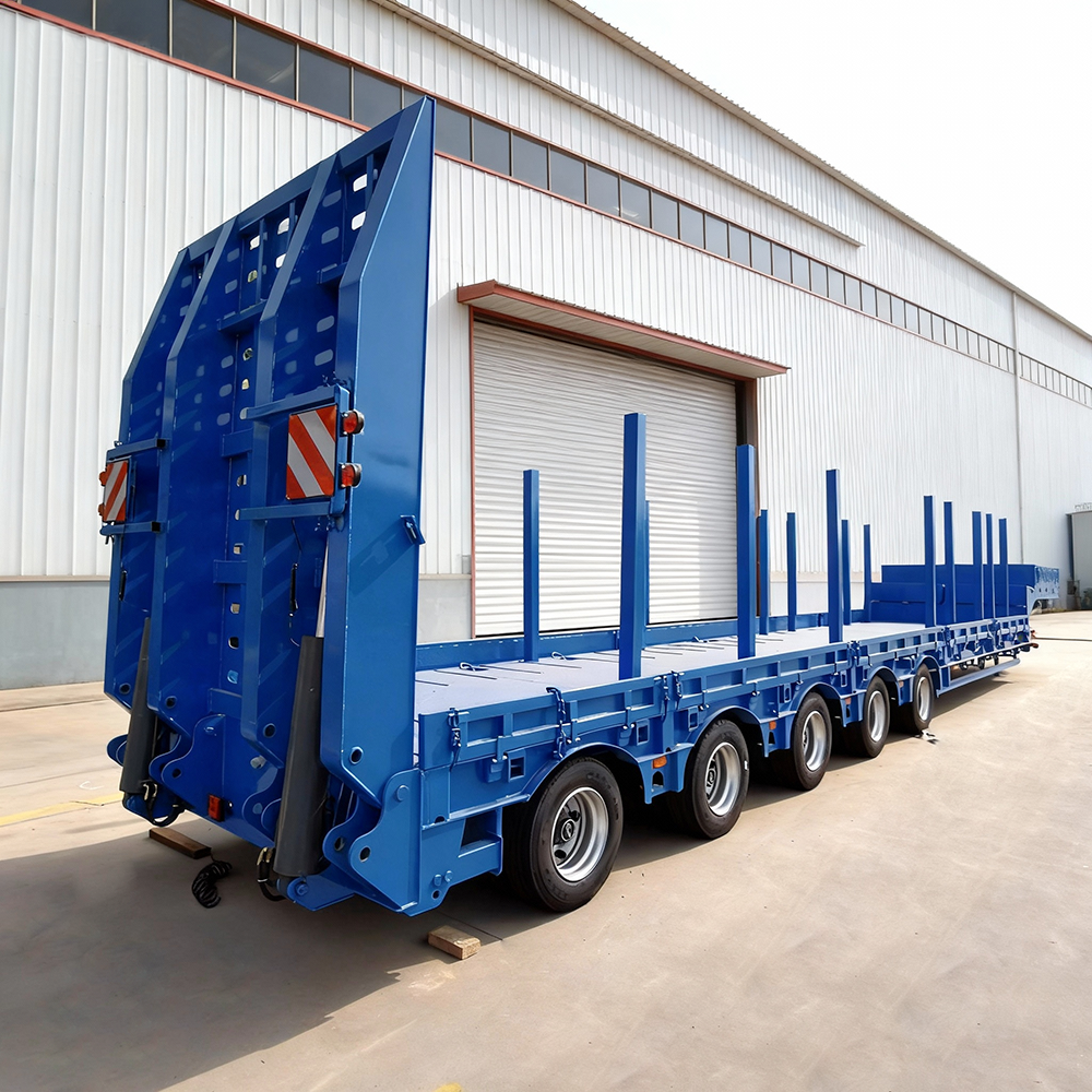 5 Axle 100ton Low Bed LowBoy Trailer Gooseneck with Column Semi Trailer for Bulk Cargo Transport with Hydraulic Ladder