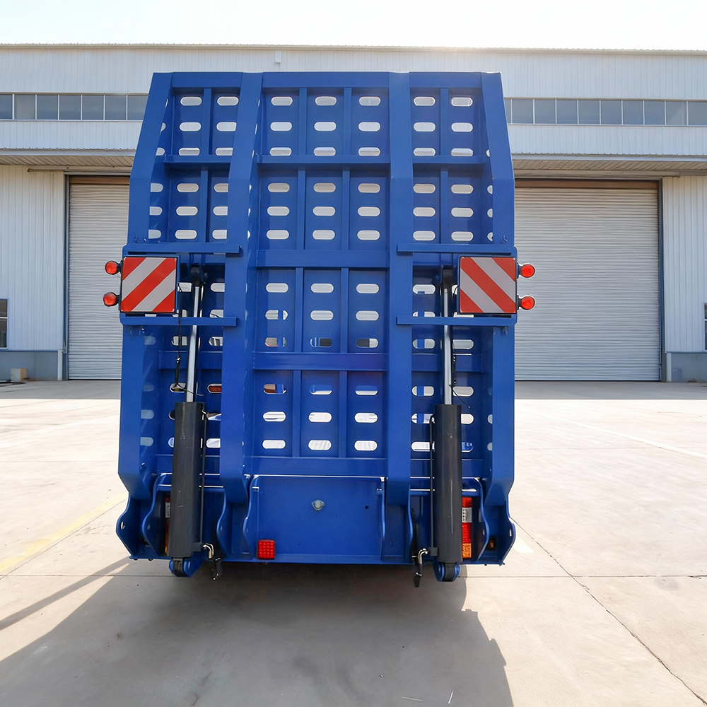 5 Axle 100ton Low Bed LowBoy Trailer Gooseneck with Column Semi Trailer for Bulk Cargo Transport with Hydraulic Ladder