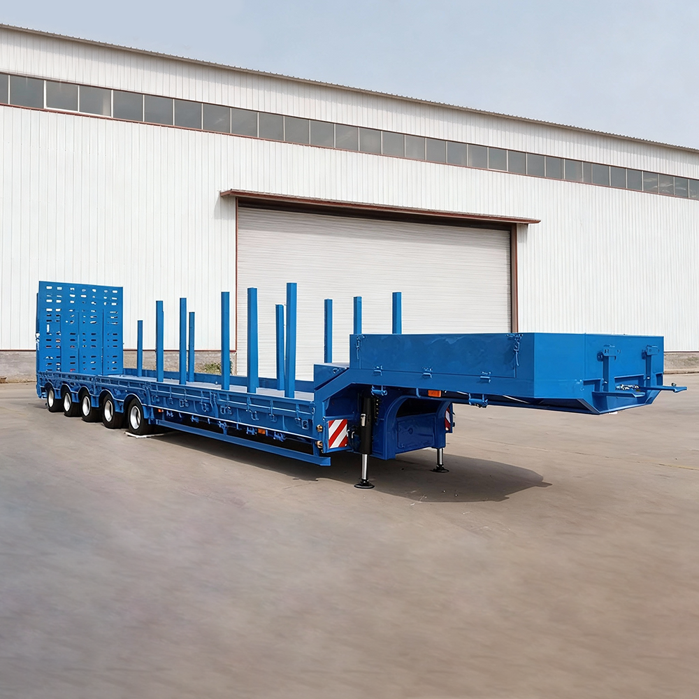 5 Axle 100ton Low Bed LowBoy Trailer Gooseneck with Column Semi Trailer for Bulk Cargo Transport with Hydraulic Ladder