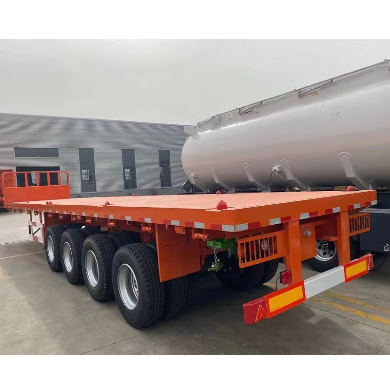 High Loading 60-80Ton 4 Axles High-tensile Steel Semi-Trailer Flatbed Trailer 20ft/40ft Container Trailer