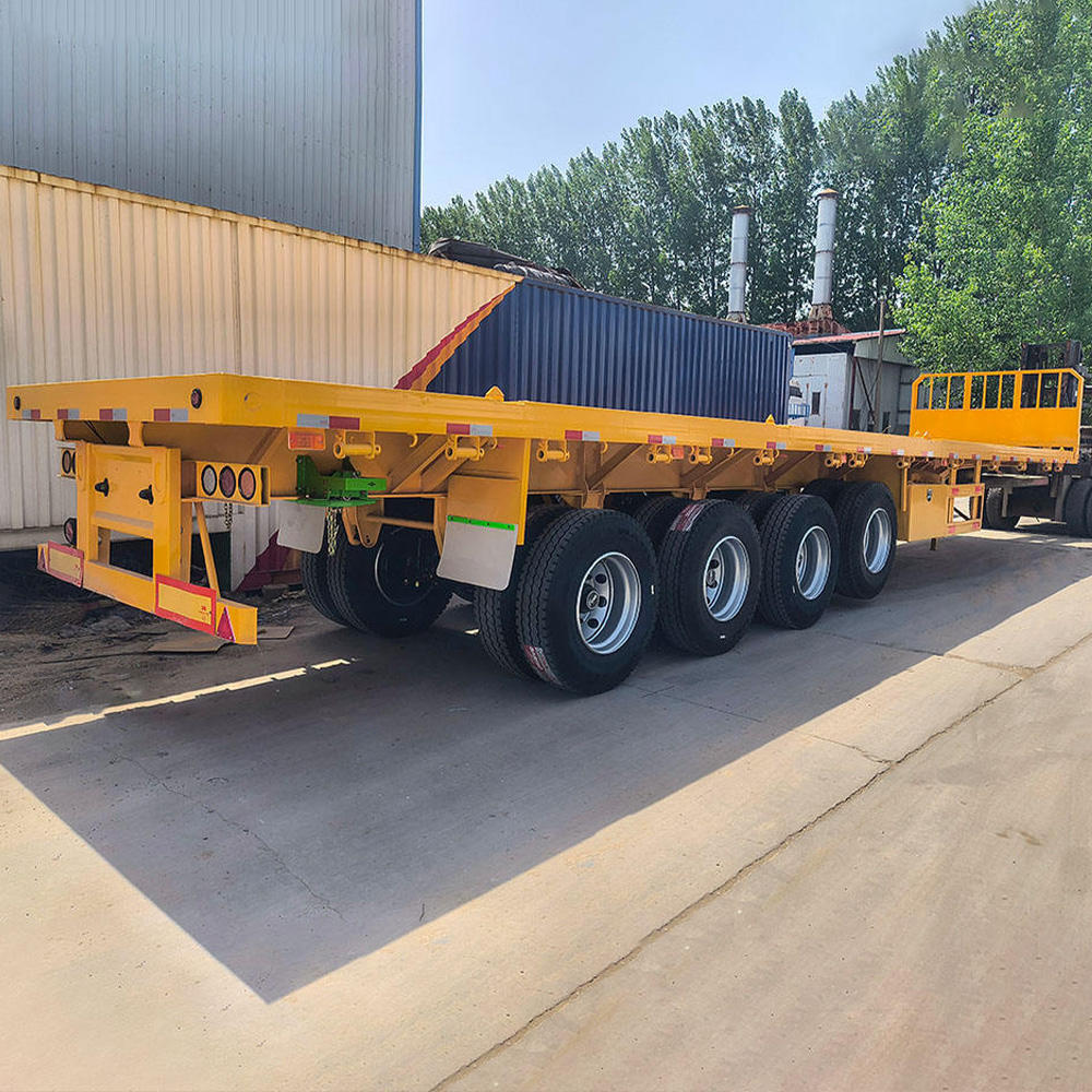 High Loading 60-80Ton 4 Axles High-tensile Steel Semi-Trailer Flatbed Trailer 20ft/40ft Container Trailer