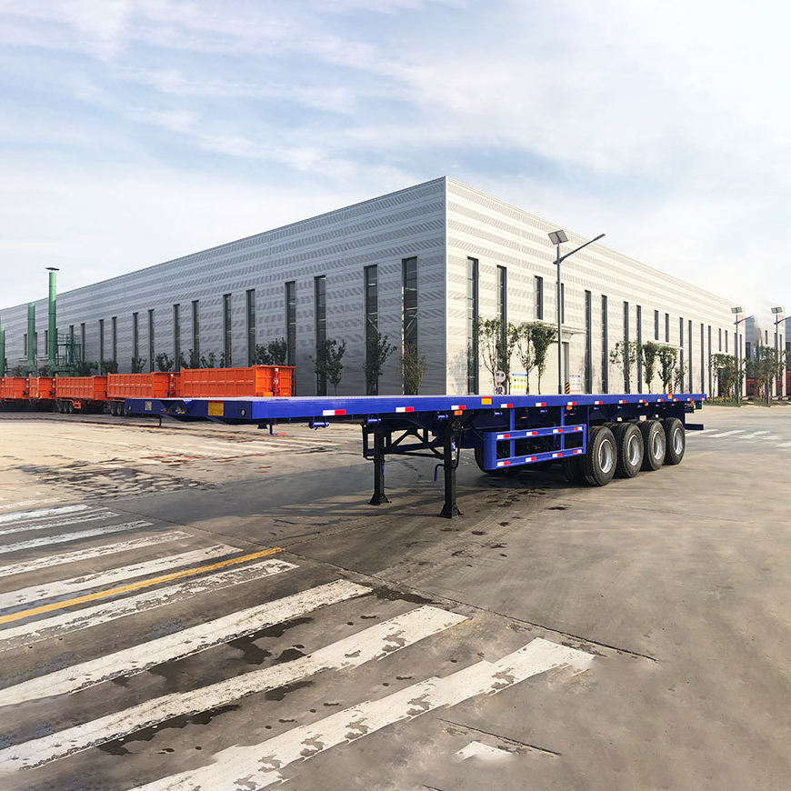 High Loading 60-80Ton 4 Axles High-tensile Steel Semi-Trailer Flatbed Trailer 20ft/40ft Container Trailer