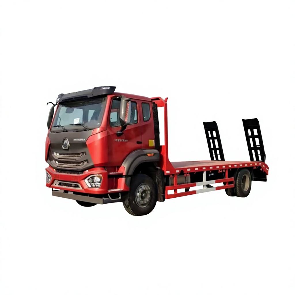 SINOTRUK HOWO 4X2 Light Flatbed Cargo Truck 141HP Euro III With Loading Ramp Ladder Small Machinery Transport Lorry