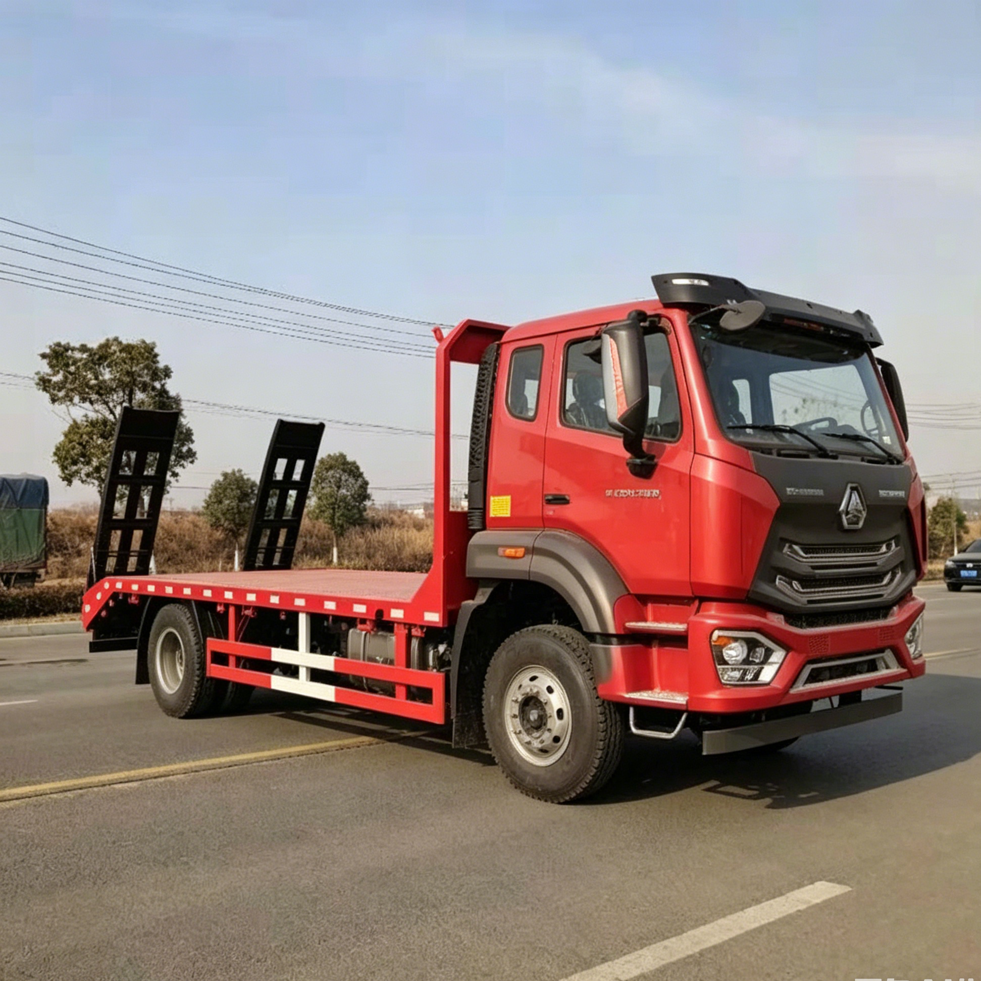 SINOTRUK HOWO 4X2 Light Flatbed Cargo Truck 141HP Euro III With Loading Ramp Ladder Small Machinery Transport Lorry SINOTRUK HOWO 4X2 Light Flatbed Cargo Truck 141HP Euro III With Loading Ramp Ladder Small Machinery Transport Lorry