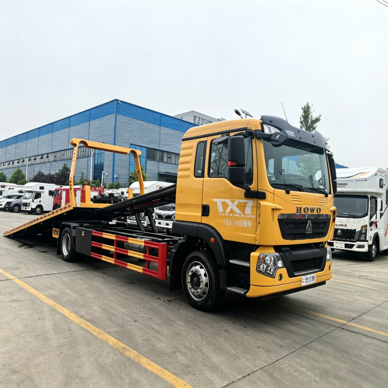 HOWO TX 6x4 Heavy Duty Flatbed Rollback Wrecker Truck 10-15 Ton Towing Capacity, 10 Ton Winch One Carry One Tow Road Rescue Vehicle