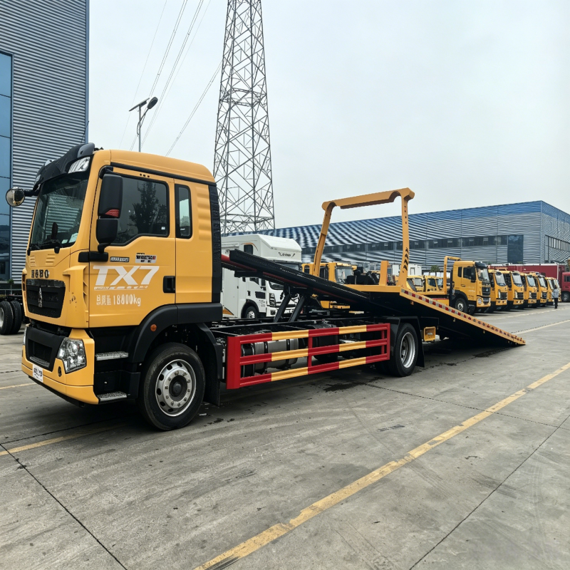 HOWO TX 6x4 Heavy Duty Flatbed Rollback Wrecker Truck 10-15 Ton Towing Capacity, 10 Ton Winch One Carry One Tow Road Rescue Vehicle HOWO TX 6x4 Heavy Duty Flatbed Rollback Wrecker Truck 10-15 Ton Towing Capacity, 10 Ton Winch One Carry One Tow Road Rescue Vehicle