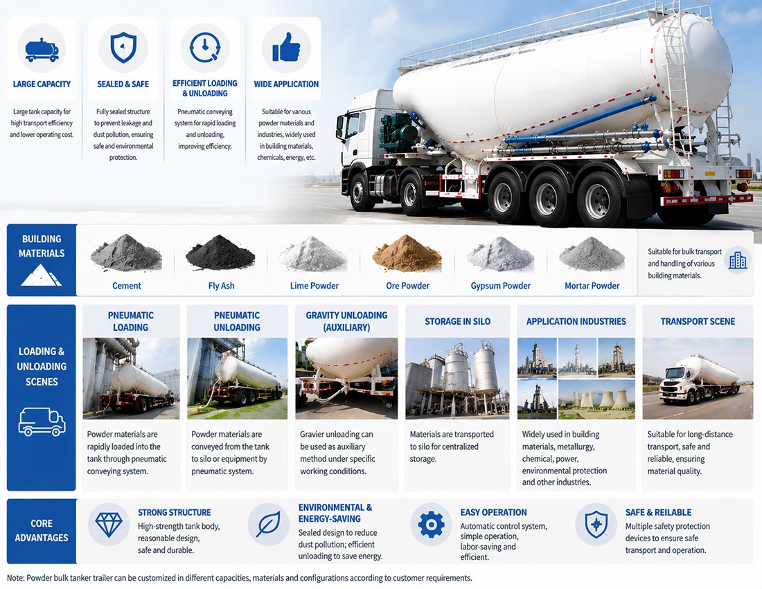 Custom 15m3 Bulk Cement Tanker Truck Dry Powder Cement Carrier Truck With Pneumatic Unloading for Construction Export