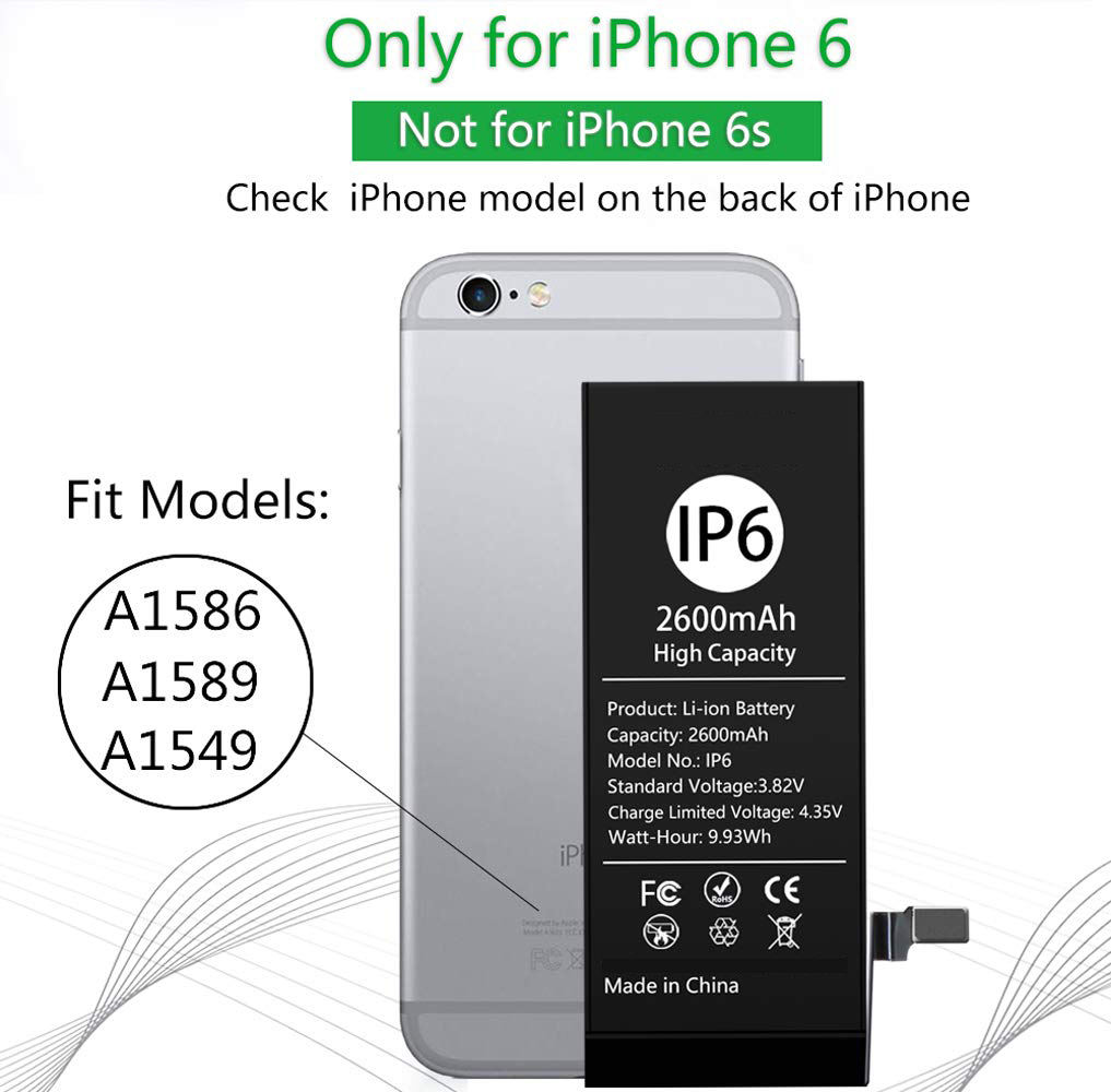 高品质手机电池，适用于iPhone 5、5S、6、6S、XR，大容量2200mAh，适用于iPhone 8 Plus