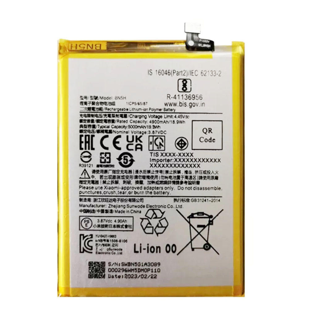 小米红米Note 11E POCO M4 5G Poco M5电池高品质3.87V 5000mAh BN5H电池