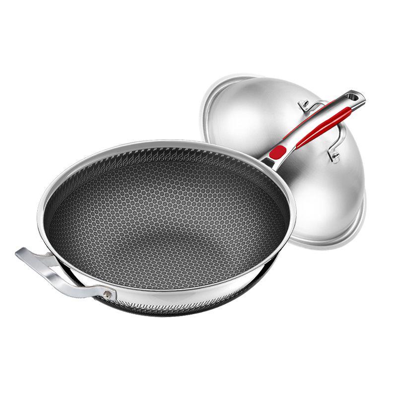  HZIB 316 antibacterial stainless steel frying pan with stainless steel lid