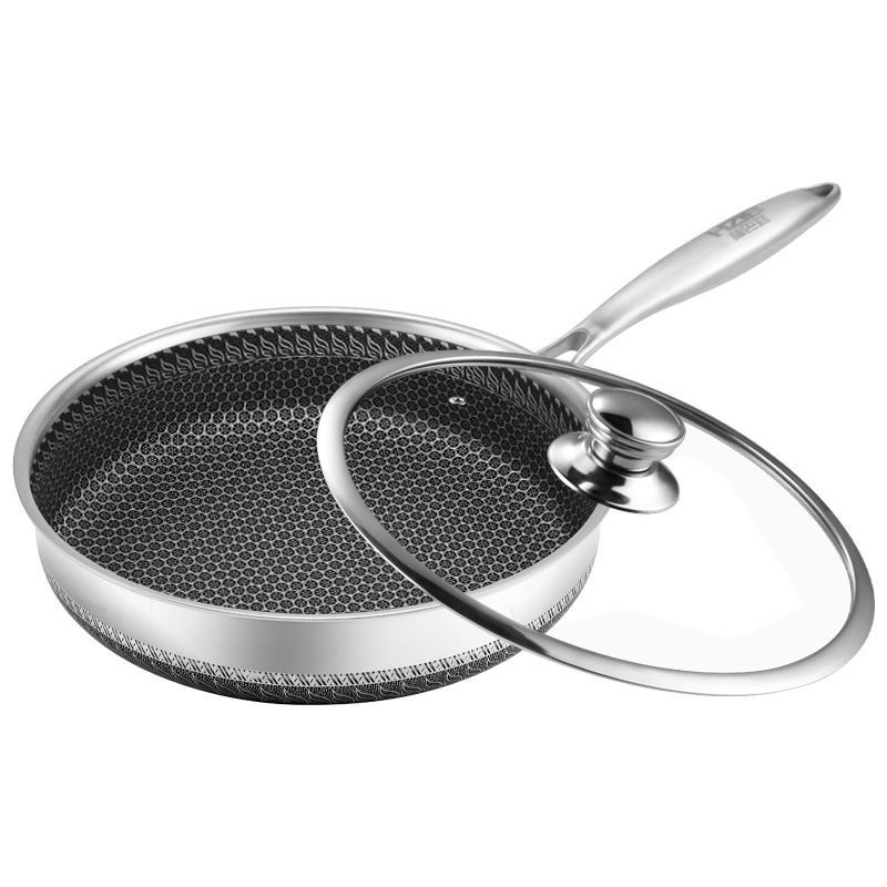 HZIB 316 Stainless Steel Non-Stick Frying Pan-Glass Lid