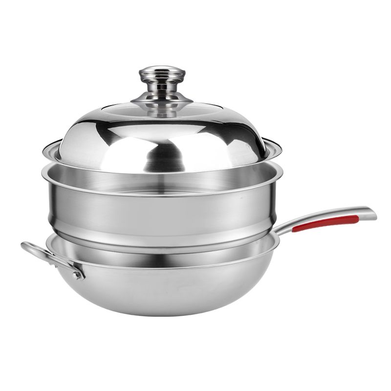 Uncoated 316 stainless steel frying pan set with lid + steamer