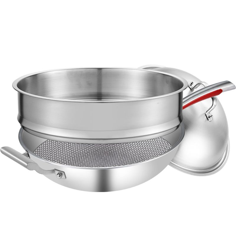 HZIB Fish scale model 316 stainless steel frying pan with stainless steel lid and steamer basket