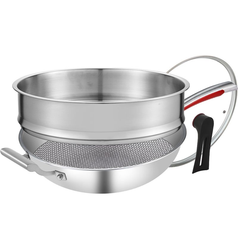 HZIB Fish scale model 316 stainless steel frying pan with glass lid + steamer