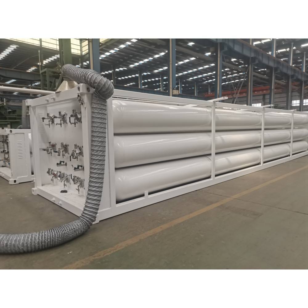 40-foot CNG/hydrogen tubing container skid-mounted; 4130X steel, for natural gas and chemical storage.