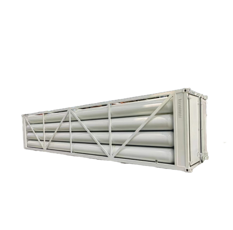 40-foot CNG/hydrogen tubing container skid-mounted; 4130X steel, for natural gas and chemical storage.