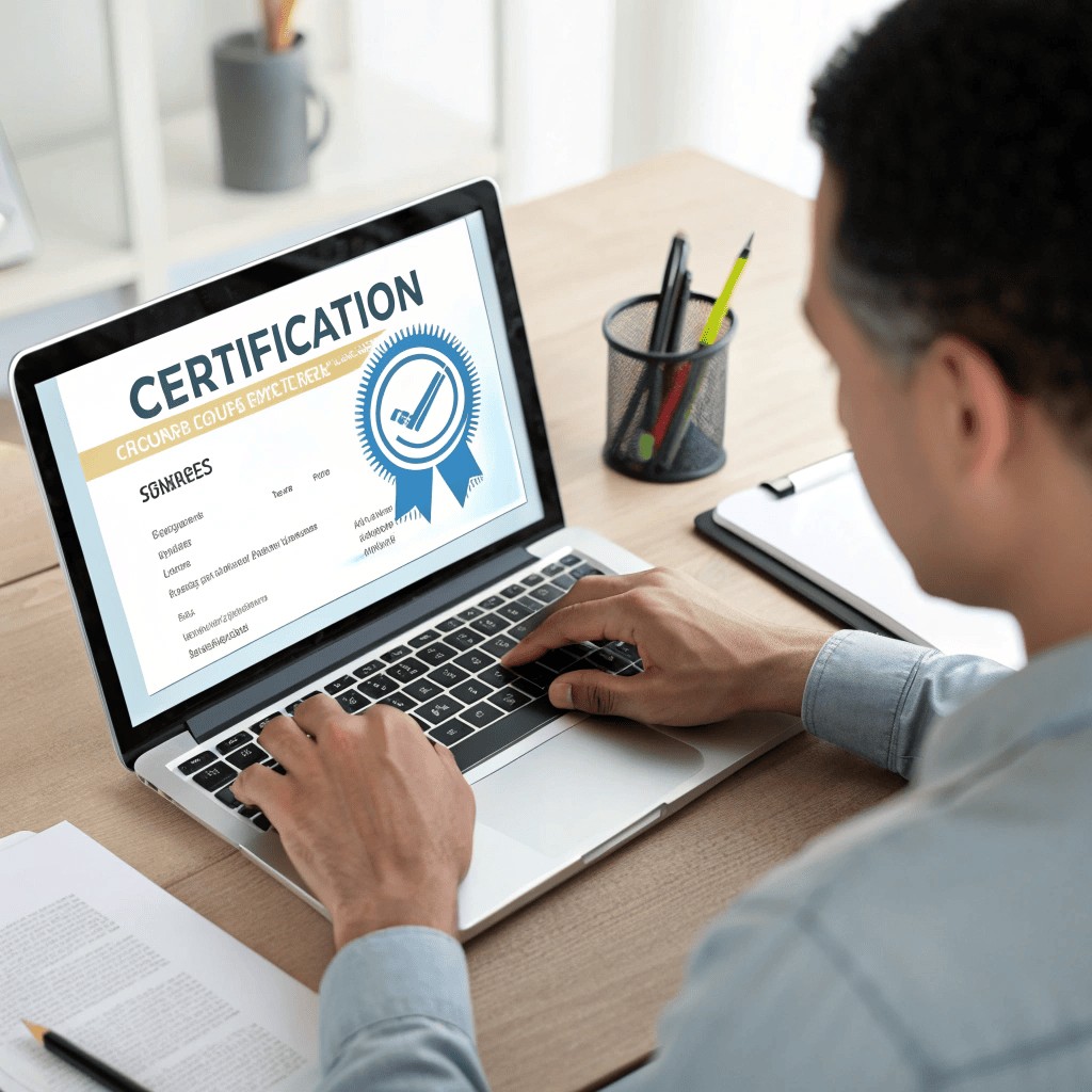a person typing a certification number into a data a person typing a certification number into a data