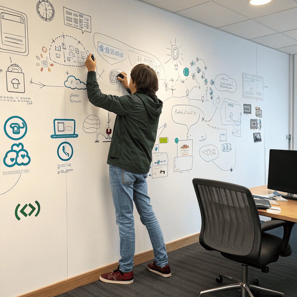 a person brainstorming with brand values and certi a person brainstorming with brand values and certi