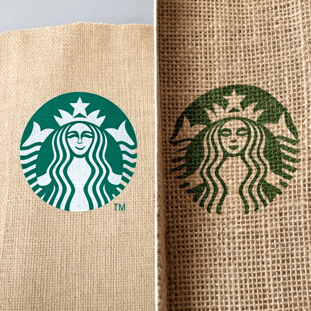 a side by side comparison of a detailed logo print a side by side comparison of a detailed logo print
