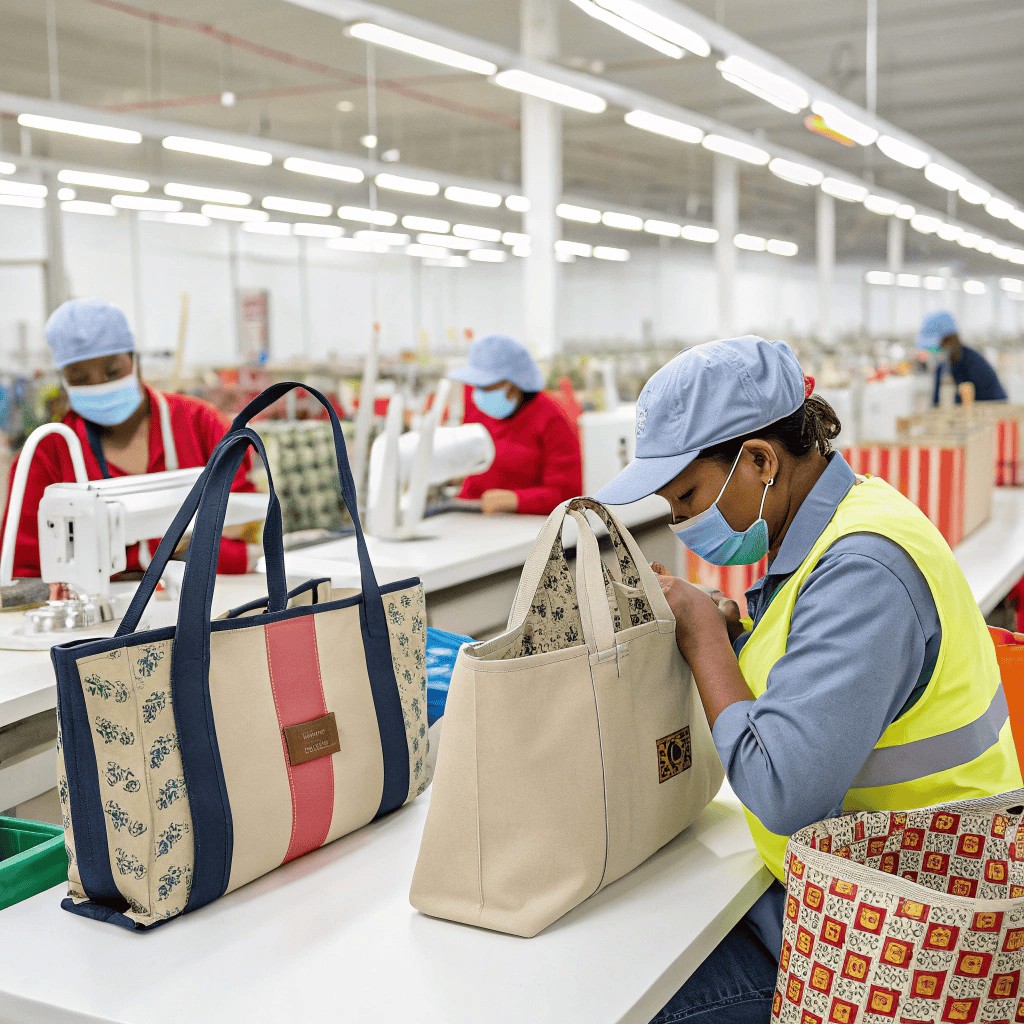 a variety of tote bags being manufactured in a cle 1 a variety of tote bags being manufactured in a cle 1