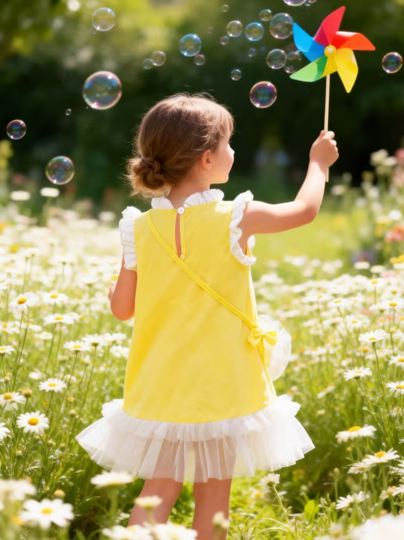 Yellow Dress for Girls Summer Elegant Mesh Splice Bow Decor A-Line Dress Pair with a Bag Kids Princess Tulle Skirt Yellow Dress for Girls Summer Elegant Mesh Splice Bow Decor A-Line Dress Pair with a Bag Kids Princess Tulle Skirt