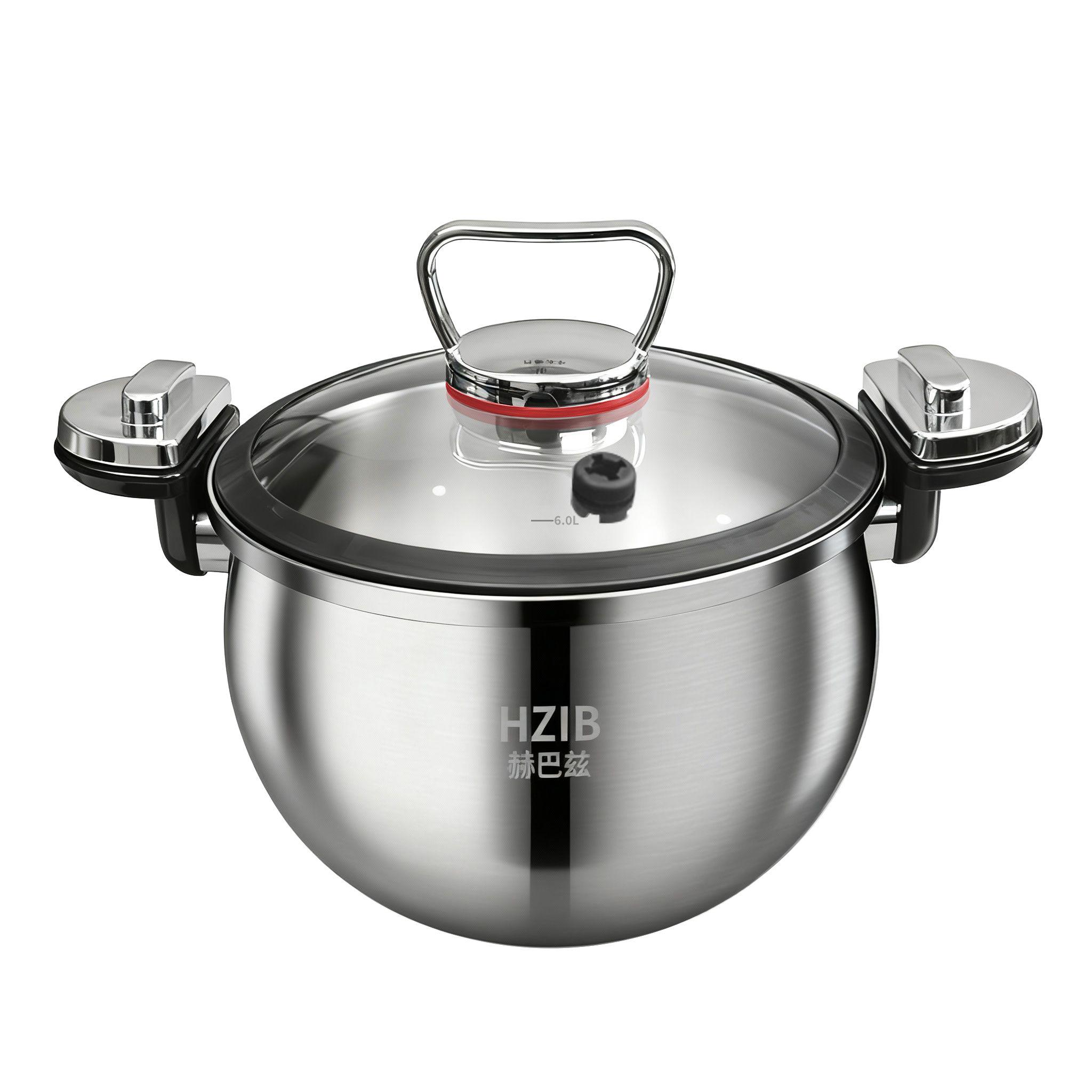 HZIB autocuiseur en acier inoxydable 304 - une grande marmite à soupe à fond épais pour la maison avec fonction intégrée de cuisson et mijotage, design sans revêtement, produit sain.