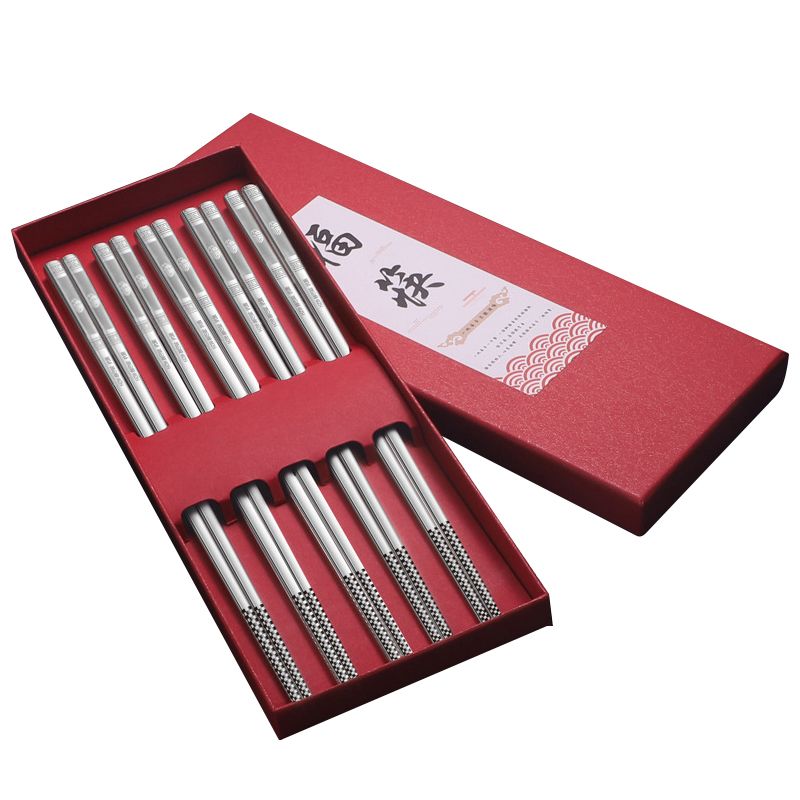 HZIB 316 Baguettes en acier inoxydable antibactérien - Lot de 10 (ou 5 paires) pour usage domestique, haut de gamme, anti-moisissures, baguettes en alliage antidérapantes, résistantes à la chaleur