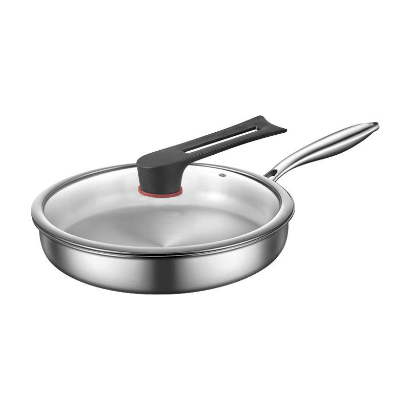 Sartén de acero inoxidable 304 sin recubrimiento HZIB - Sartén profunda para uso doméstico para asar filetes, sartén para saltear, sartén antiadherente + tapa que se puede colocar de pie
