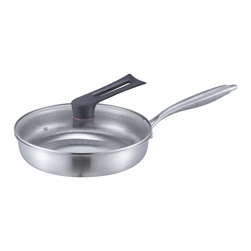 HZIB Sartén de Fondo Plano sin Recubrimiento de Titanio para Uso Doméstico, Especializada para Bistec, Placas de Inducción y Cocinas de Gas — Sartén Profunda para Saltear + Tapa de Vidrio de Pie