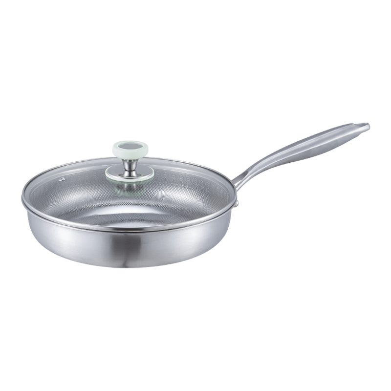 HZIB Sartén de Fondo Plano sin Recubrimiento de Titanio para Uso Doméstico, Especializada para Bistec, Cocinas de Inducción y Estufas de Gas — Sartén Profunda para Saltear + Tapa de Vidrio