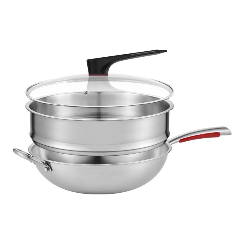 Sartén de acero inoxidable 316 HZIB sin recubrimiento con tapa de vidrio y vaporera