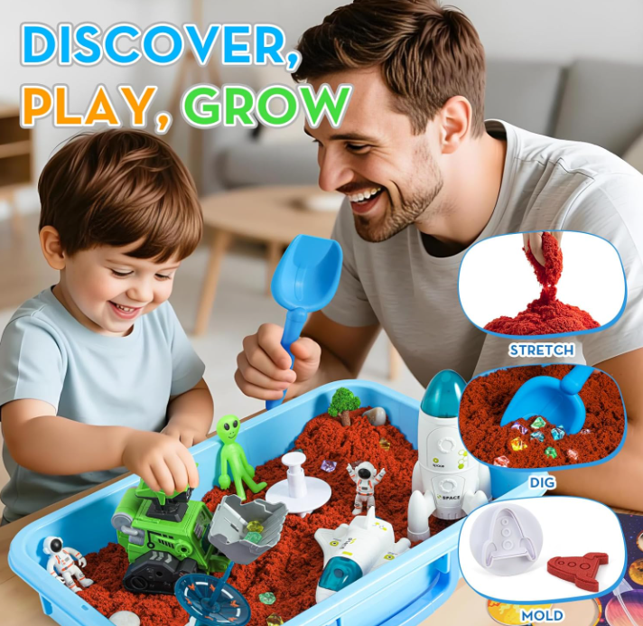 Aerospace Magic Sand Set, Sand Toy Sand Set with Play Sand, Glow-in-the-dark Aliens and Gemstones,Sand Toys Sandbox Christmas 