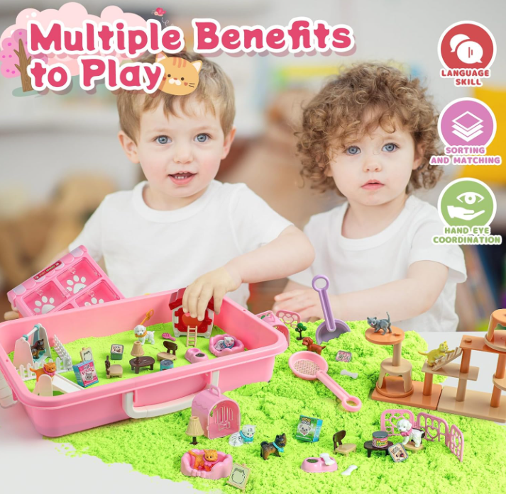 Cat and Dog Sand Toys,Magic Sand for Boys and Girls with Soft Sensory Play Sand and Sandbox,Sand Toys Birthday